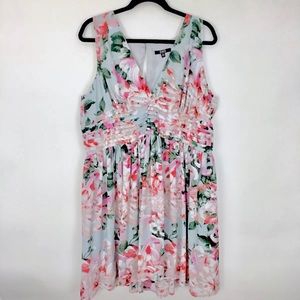 BB Dakota Floral V Neck Sleeveless Dress Gray Pink